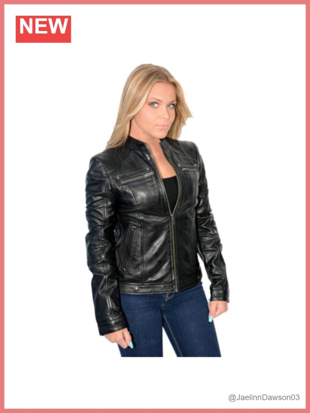 Lambskin Leather Racer Moto Jacket Stand Up Collar Quilted Lined